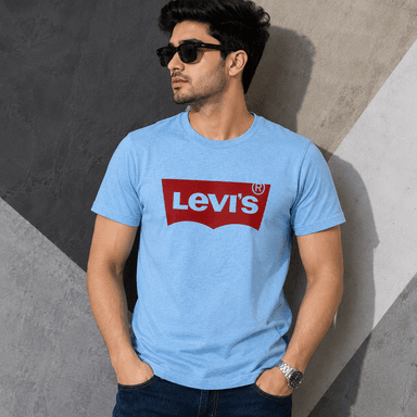 Levi's Classic Logo Printed Solid Round Neck T-Shirt (Sky Blue)