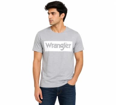 Wrangler Men’s Grey Logo Printed Round Neck T-Shirt