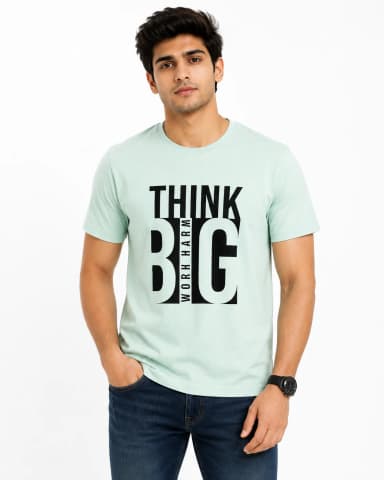 Men’s Mint Green THINK BIG Printed Round Neck T-Shirt