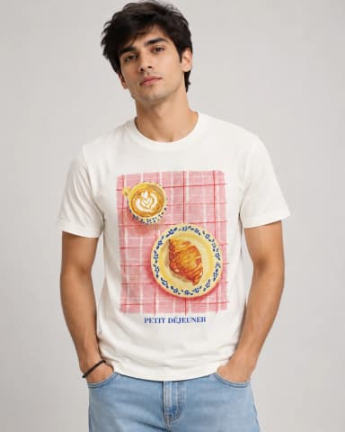 Men’s White PETIT DÉJEUNER Printed Round Neck T-Shirt