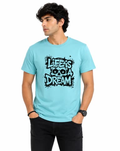 Men’s Aqua Life Is A Dream Printed Round Neck T-Shirt