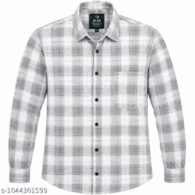 Men's Grey Checked Full Sleeve Casual Cotton Blend Shirt | Regular Fit Collared Button-Down Shirt with Pocket