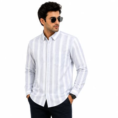Men's Cloudy & White Striped Full Sleeve Casual Cotton Blend Shirt | Regular Fit | Stylish Formal & Casual Wear
