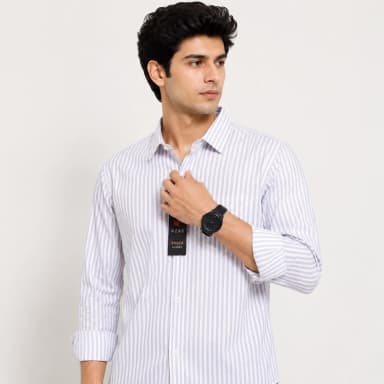 Men's White Grey Striped Full Sleeve Shirt | Regular Fit Casual Formal Office Wear Shirt