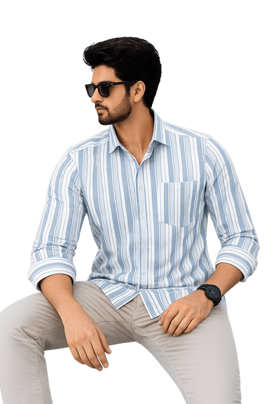 Men Cloudy Striped Casual Cotton Blend Shirt