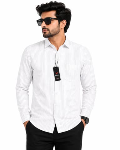 Men's White Striped Full Sleeve Cotton Blend Casual Shirt | Regular Fit Formal Office Wear Shirt for Men